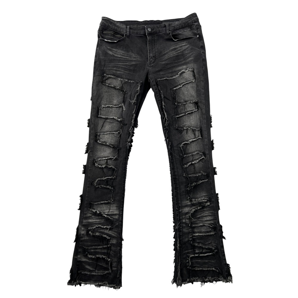 Rockstar Original Flare Denim Men 38x36 Black Distressed Stacked Streetwear Punk